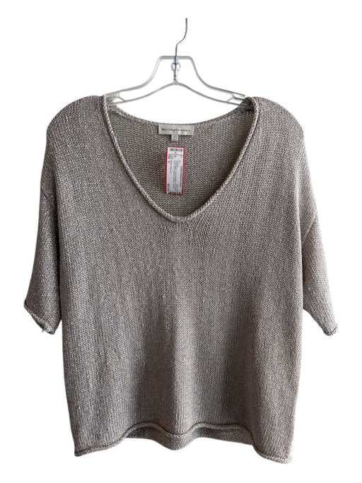 White + Warren Size S Champagne Viscose Blend Knit Scoop Neck Shimmer Sweater Champagne / S