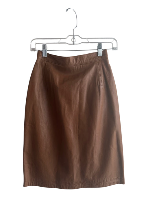 Maxima Size 2 Brown Leather Back Zip seam detail Knee Length Pencil Skirt Brown / 2