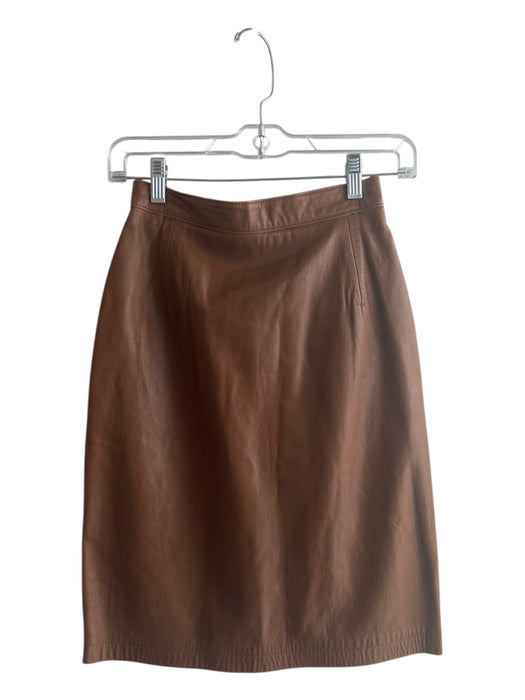 Maxima Size 2 Brown Leather Back Zip seam detail Knee Length Pencil Skirt Brown / 2