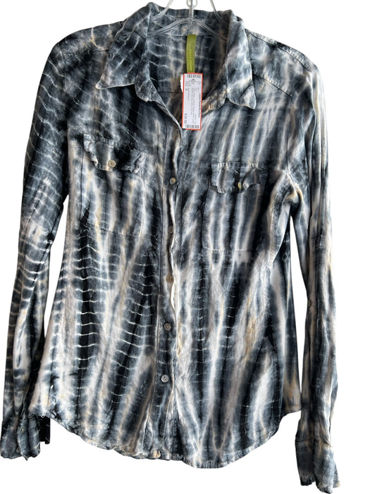 Green Dragon Size S Grey Linen Collared Button Down Long Sleeve Tie Dye Top Grey / S