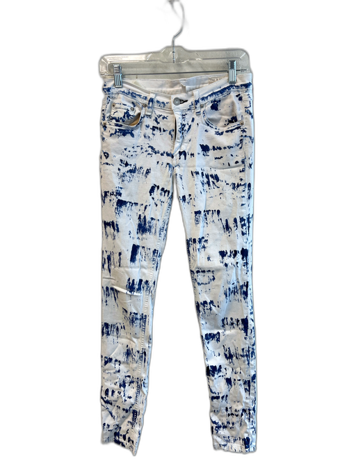Rag & Bone Size 27 White & Blue Cotton Mid Rise Abstract Print 5 Pocket Jeans White & Blue / 27