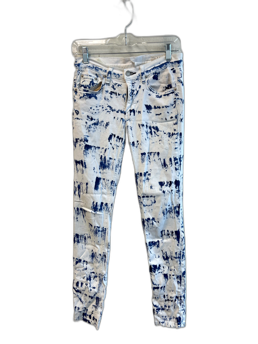 Rag & Bone Size 27 White & Blue Cotton Mid Rise Abstract Print 5 Pocket Jeans White & Blue / 27