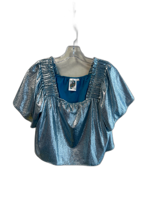 Queen of Sparkles Size S Blue Polyester Off Shoulder Sparkle Print Cropped Top Blue / S