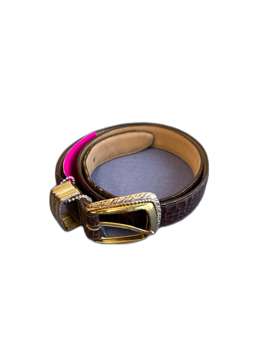Brighton Brown Leather Animal Print Gold & Silver Belts Brown / 32