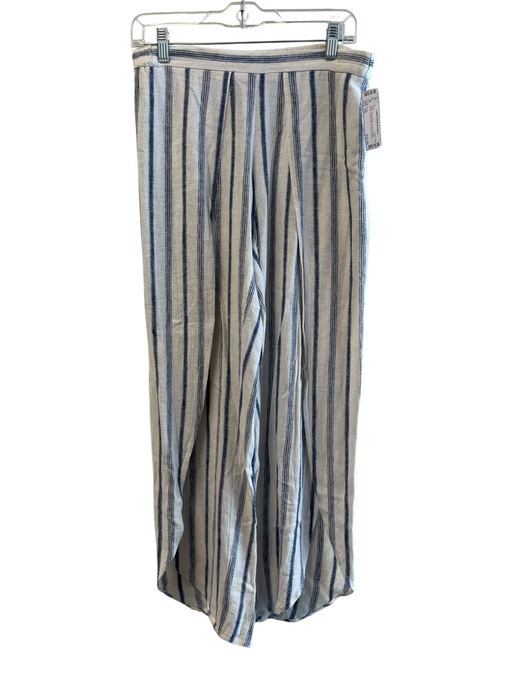 Drew Size XS Blue & White Linen & Rayon Stripe Leg Slit Pull On Flowy Pants Blue & White / XS