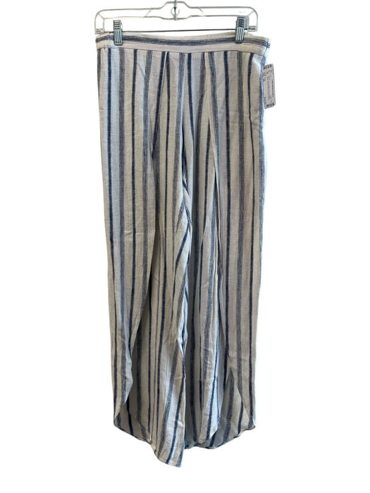 Drew Size XS Blue & White Linen & Rayon Stripe Leg Slit Pull On Flowy Pants Blue & White / XS