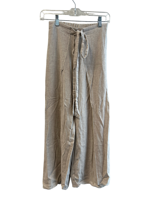 Drew Size XS Brown Linen & Rayon Solid Leg Slit Tie Waist Flowy Pants Brown / XS