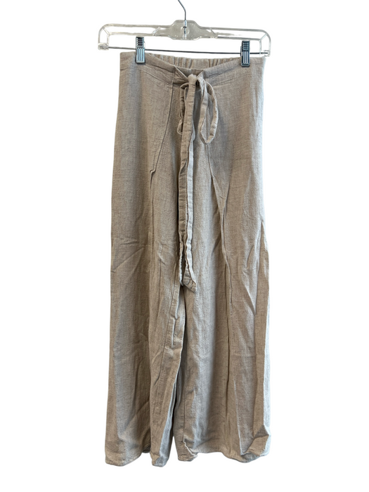 Drew Size XS Brown Linen & Rayon Solid Leg Slit Tie Waist Flowy Pants Brown / XS