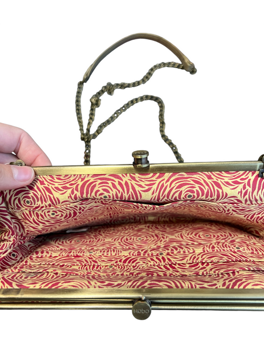 Hobo Brown Leather Gold Chain Detail Distressed Kiss Lock Dual Compartment Purse Brown / Small