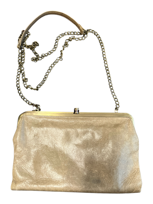 Hobo Brown Leather Gold Chain Detail Distressed Kiss Lock Dual Compartment Purse Brown / Small