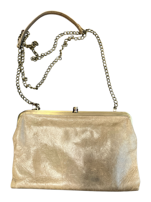 Hobo Brown Leather Gold Chain Detail Distressed Kiss Lock Dual Compartment Purse Brown / Small