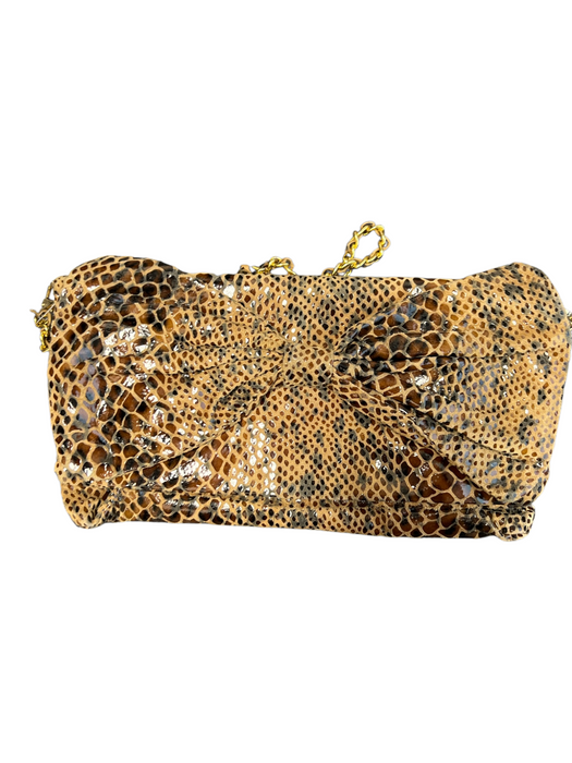 Emma Rose Brown Manmade Material Gold Chain Detail Animal Print Bow Detail Purse Brown / Small
