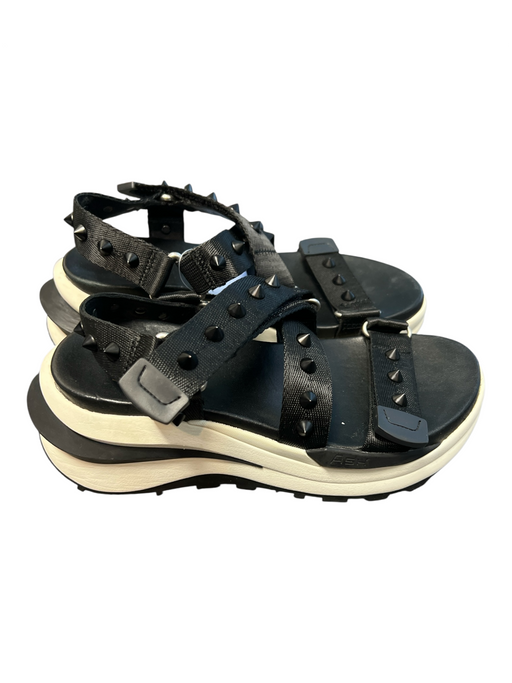 Ash Shoe Size 36 Black Leather & Canvas Platform Open Toe Velcro Strap Shoes Black / 36