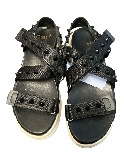 Ash Shoe Size 36 Black Leather & Canvas Platform Open Toe Velcro Strap Shoes Black / 36