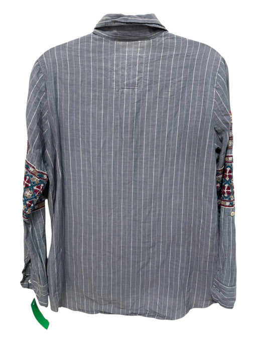 Johnny Was Workshop Size S Grey & Multi Cotton & Linen Button Up Striped Top Grey & Multi / S