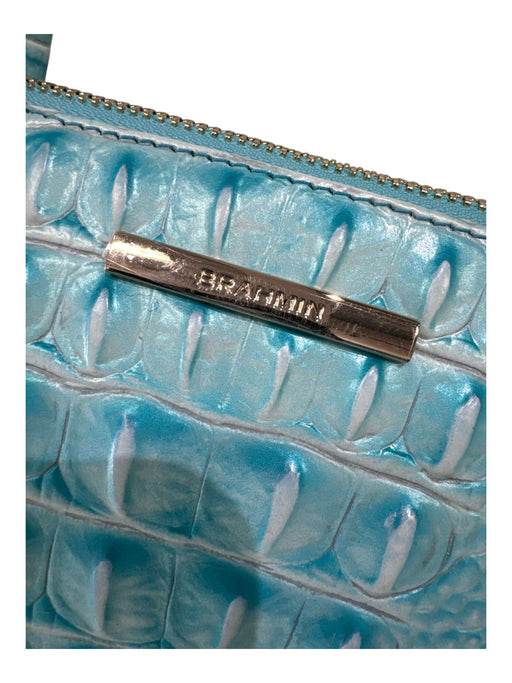 Brahmin Aqua Blue Leather Croc Embossed Top Handles Detachable Strap Bag Aqua Blue