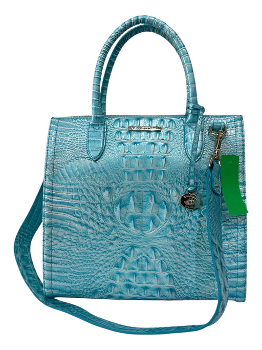 Brahmin Aqua Blue Leather Croc Embossed Top Handles Detachable Strap Bag Aqua Blue