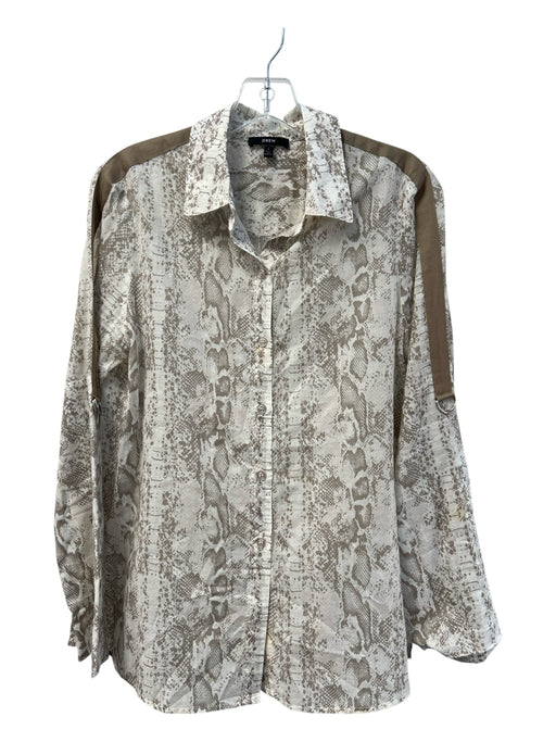 Drew Size Small Cream & Tan Cotton Snake Print Long Sleeve Collared Top Cream & Tan / Small