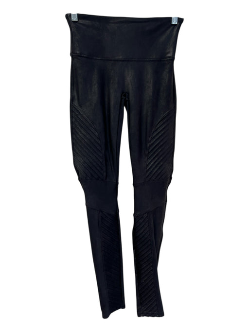 Spanx Size Medium Black Nylon Blend Wide Waist Band Moto Seam Detail Leggings Black / Medium