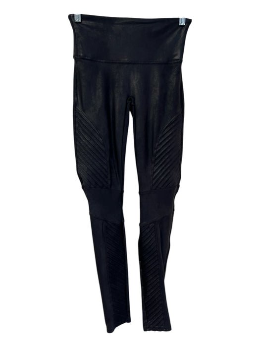 Spanx Size Medium Black Nylon Blend Wide Waist Band Moto Seam Detail Leggings Black / Medium