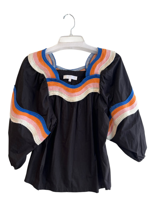 Corey lynn calter Size Small Black & Multi Cotton 3/4 Puff Sleeve Top Black & Multi / Small