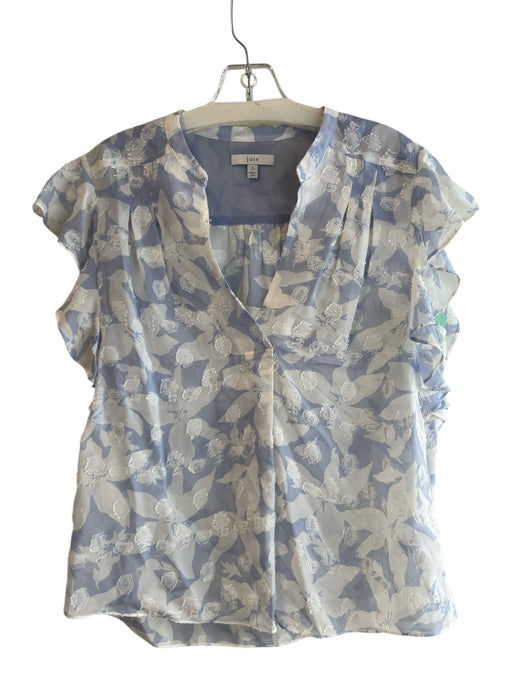 Joie Size Small Blue & White Silk & Cotton round split neck Floral Textured Top Blue & White / Small