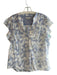 Joie Size Small Blue & White Silk & Cotton round split neck Floral Textured Top Blue & White / Small