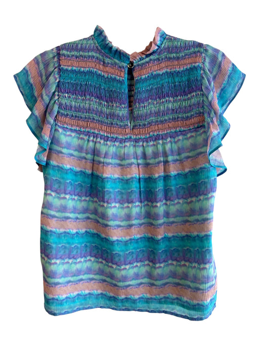Marie Oliver Size XS Blue & Pink Silk Lined Tye Dye Ruffle Neck Top Blue & Pink / XS
