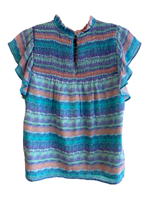 Marie Oliver Size XS Blue & Pink Silk Lined Tye Dye Ruffle Neck Top Blue & Pink / XS