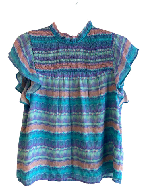 Marie Oliver Size XS Blue & Pink Silk Lined Tye Dye Ruffle Neck Top Blue & Pink / XS
