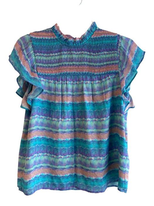 Marie Oliver Size XS Blue & Pink Silk Lined Tye Dye Ruffle Neck Top Blue & Pink / XS