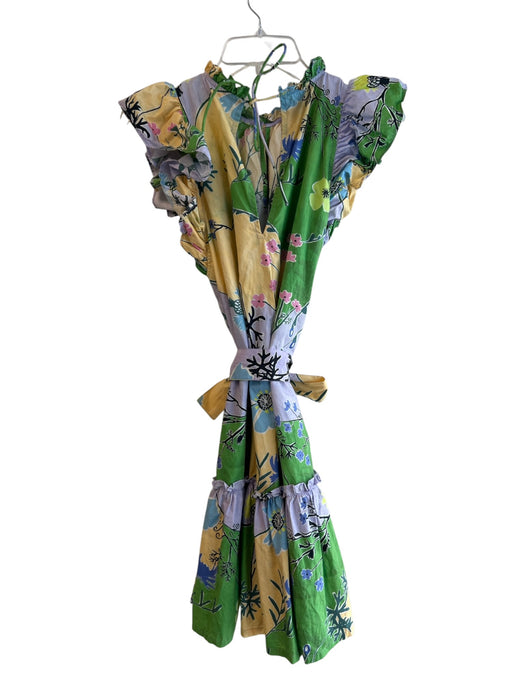 Oliphant Size Small Green & Multi Cotton Belt Ruffle Sleeveless Dress Green & Multi / Small