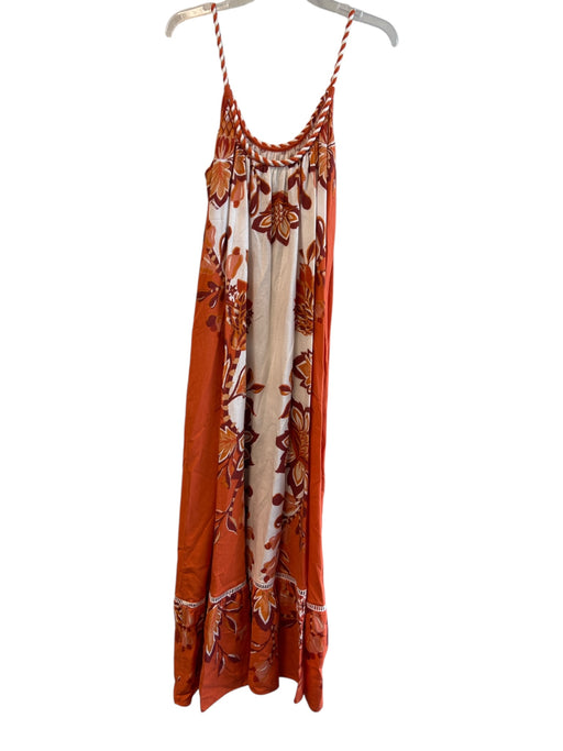 Farm Size Small Orange & White Cotton Floral Sleeveless Trim Pockets Dress Orange & White / Small
