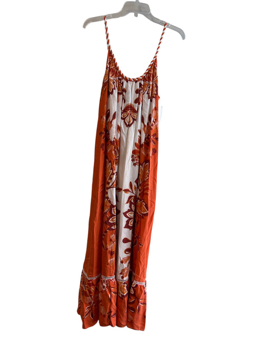 Farm Size Small Orange & White Cotton Floral Sleeveless Trim Pockets Dress Orange & White / Small