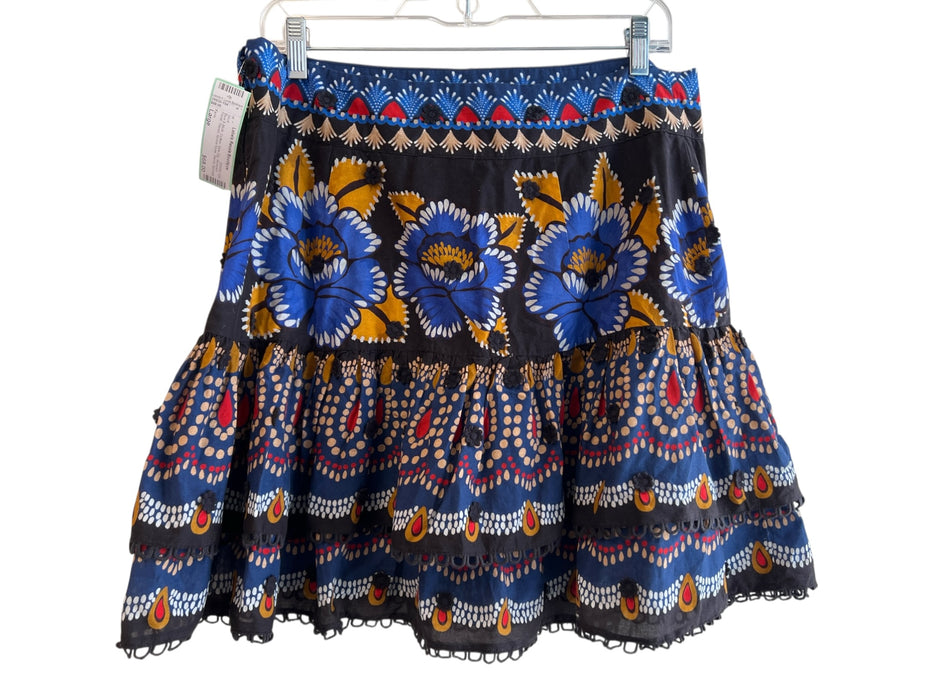 Farm Size Large Blue & Multi Cotton Side Zip Abstract Floral Tiered Skirt Blue & Multi / Large