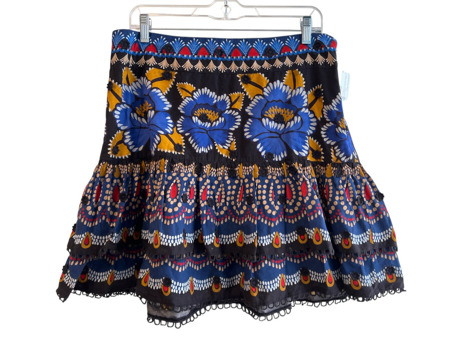 Farm Size Large Blue & Multi Cotton Side Zip Abstract Floral Tiered Skirt Blue & Multi / Large