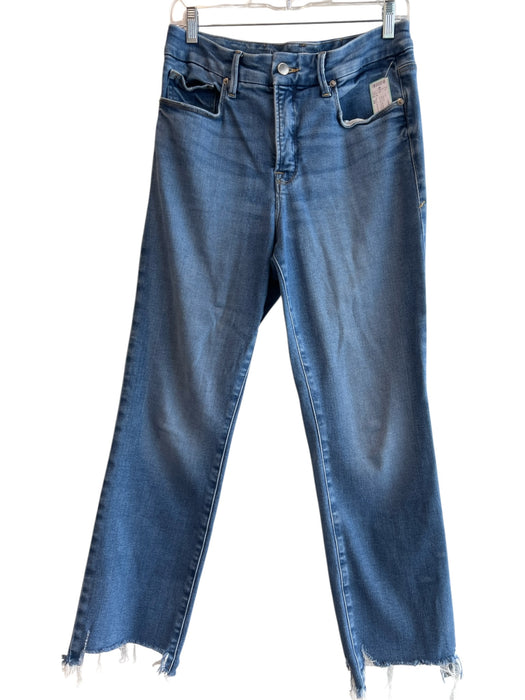 Good American Size 29 Med Light Wash Cotton Blend Mid Rise Zip Fly Raw Hem Jeans Med Light Wash / 29