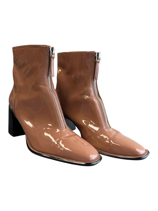 Open Edit Shoe Size 8 Light Coco Patent Leather Front Zip Square Toe Booties Light Coco / 8