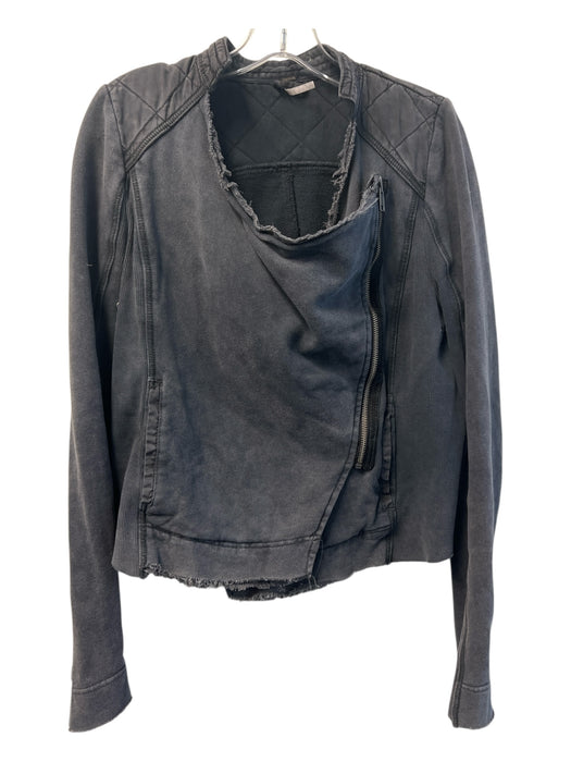 We The Free Size Medium Charcoal Cotton Front Zipper Collared distressed Jacket Charcoal / Medium