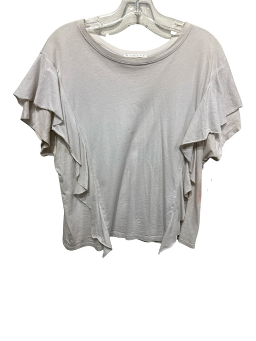 Karlie Size M Beige Cotton Ruffle Accents Round Neck short sleeve Top Beige / M