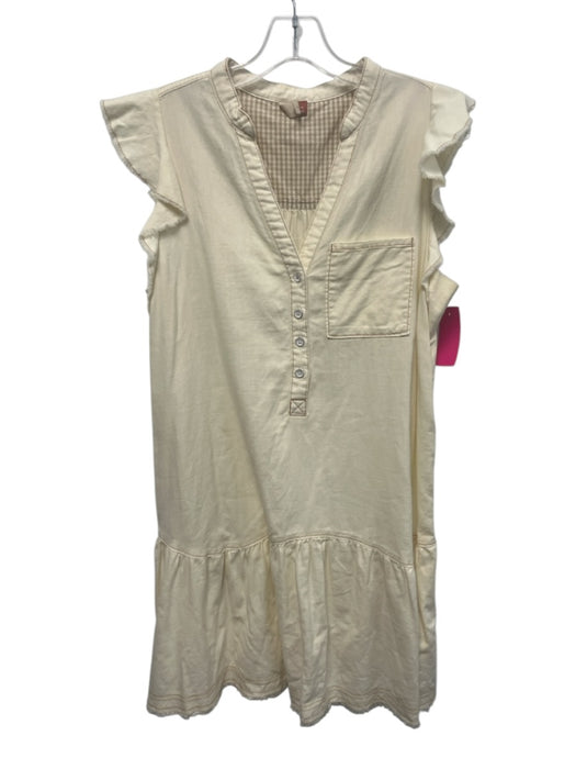 Pilcro Size XS Cream Cotton V Neck Sleeveless Patch Pocket Knee length Dress Cream / XS