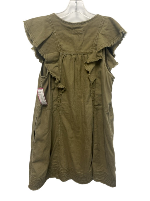 Pilcro Size M Green Cotton V Neck Sleeveless Button Front Knee length Dress Green / M