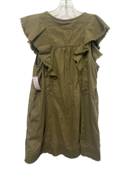 Pilcro Size M Green Cotton V Neck Sleeveless Button Front Knee length Dress Green / M