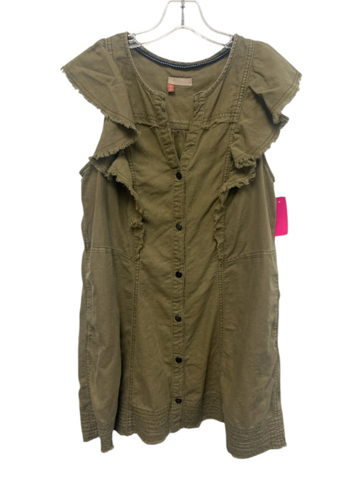 Pilcro Size M Green Cotton V Neck Sleeveless Button Front Knee length Dress Green / M