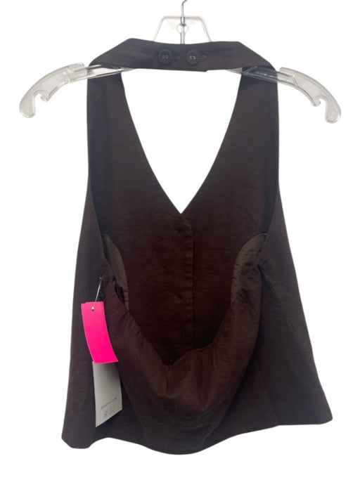 Bailey 44 Size M Dark Brown Linen Button Front Halter Top Dark Brown / M