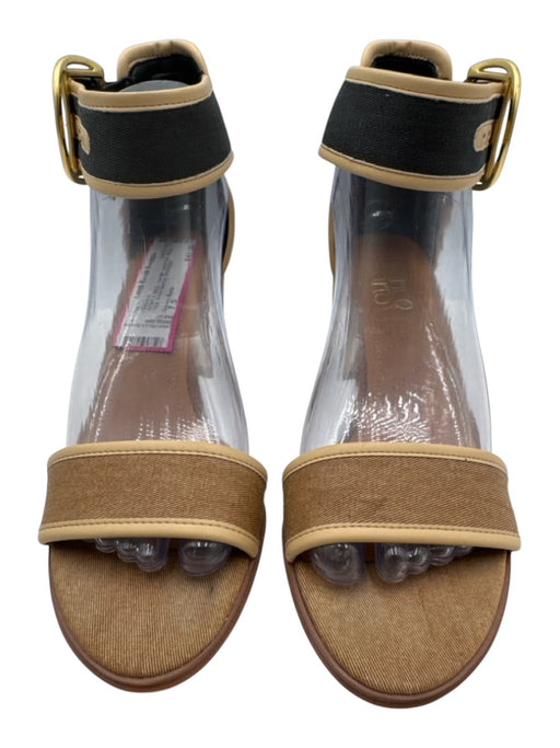 Franco Sarto Shoe Size 7.5 Brown & Black Textile open toe Block Heel Sandals Brown & Black / 7.5