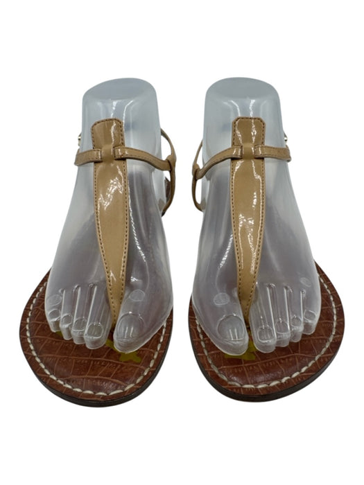 Sam Edelman Shoe Size 8.5 Tan & brown Patent Leather T Toe Ankle Buckle Sandals Tan & brown / 8.5