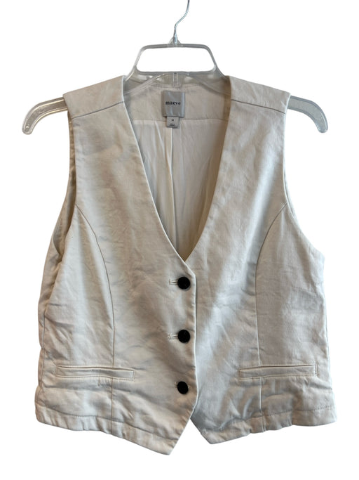 Maeve Size M Ivory linen & viscose V Neck 3 button Faux Pocket Vest Ivory / M