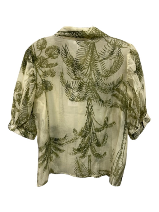Bailey 44 Size M Cream & Green Lyocell & Polyester Button Up Sheer Top Cream & Green / M