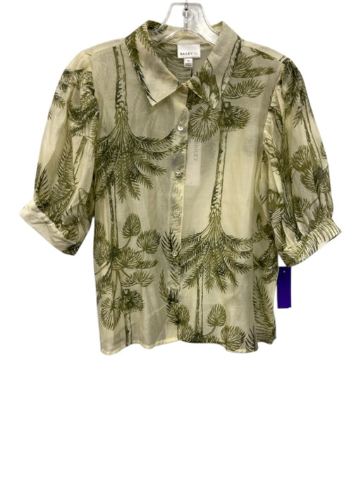 Bailey 44 Size M Cream & Green Lyocell & Polyester Button Up Sheer Top Cream & Green / M